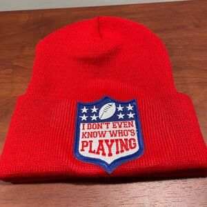 Red Beanie with Football Patch